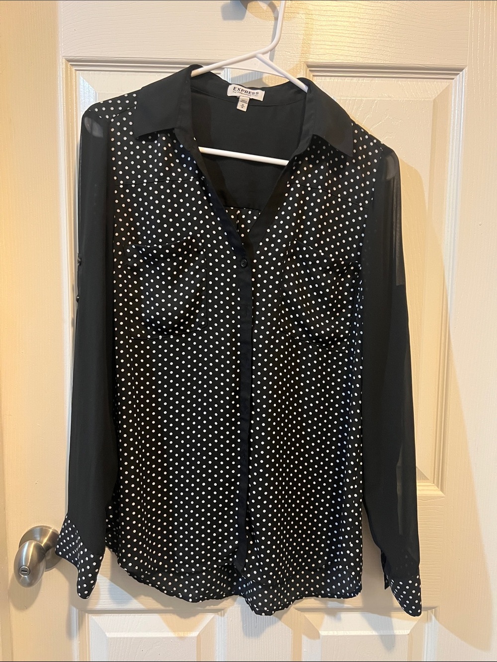 Express Black Polka Dot Button-Down Top